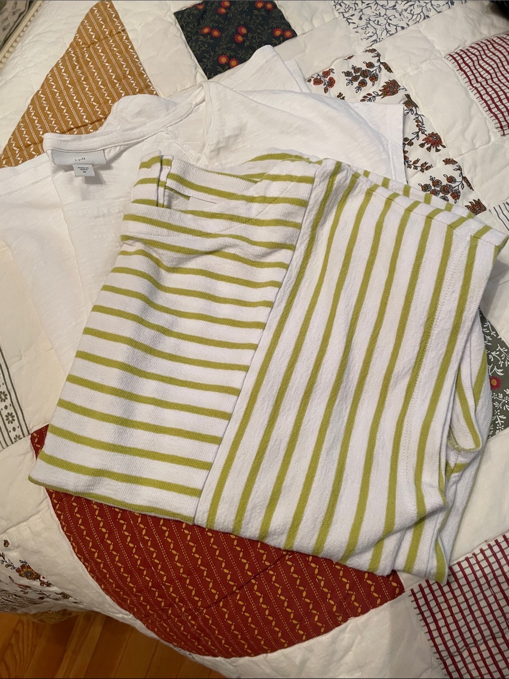 J.Jill set of 2 short sleeve all cotton white/green stripe and pure white